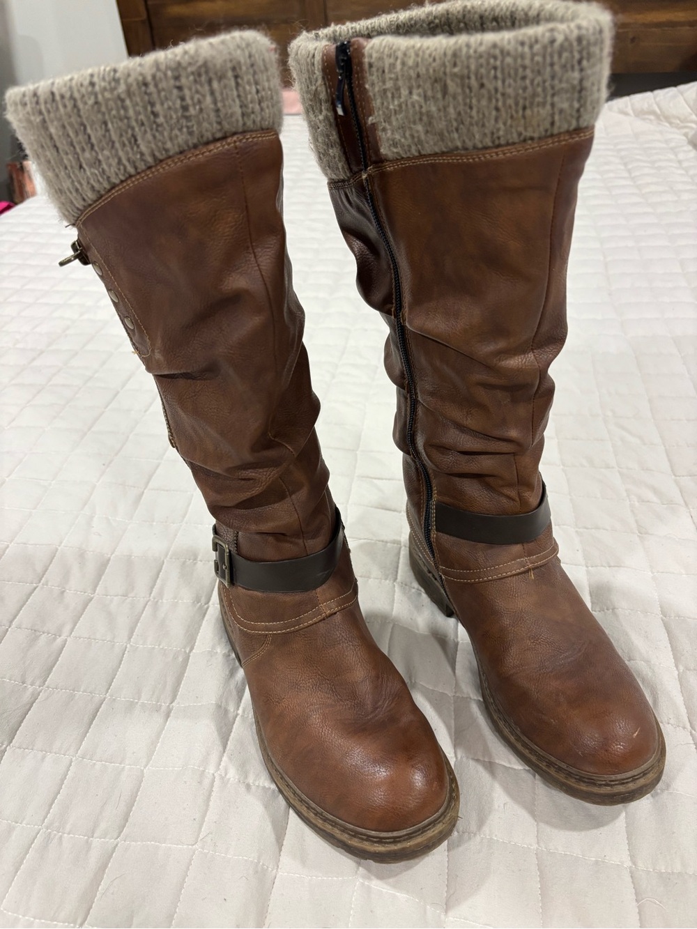 Patrizia By Spring Step Brown Rowin Slouchy Tall Boots Sherpa Knit Cuff Size 6
